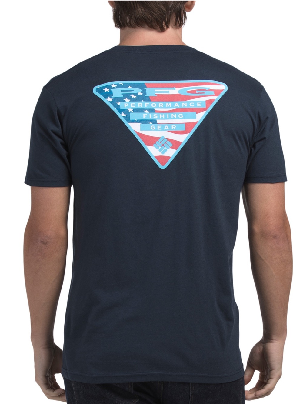 COLUMBIA Graphic Tee Navy T-Shirt Performance Fishing Gear US Flag Graphic NWT